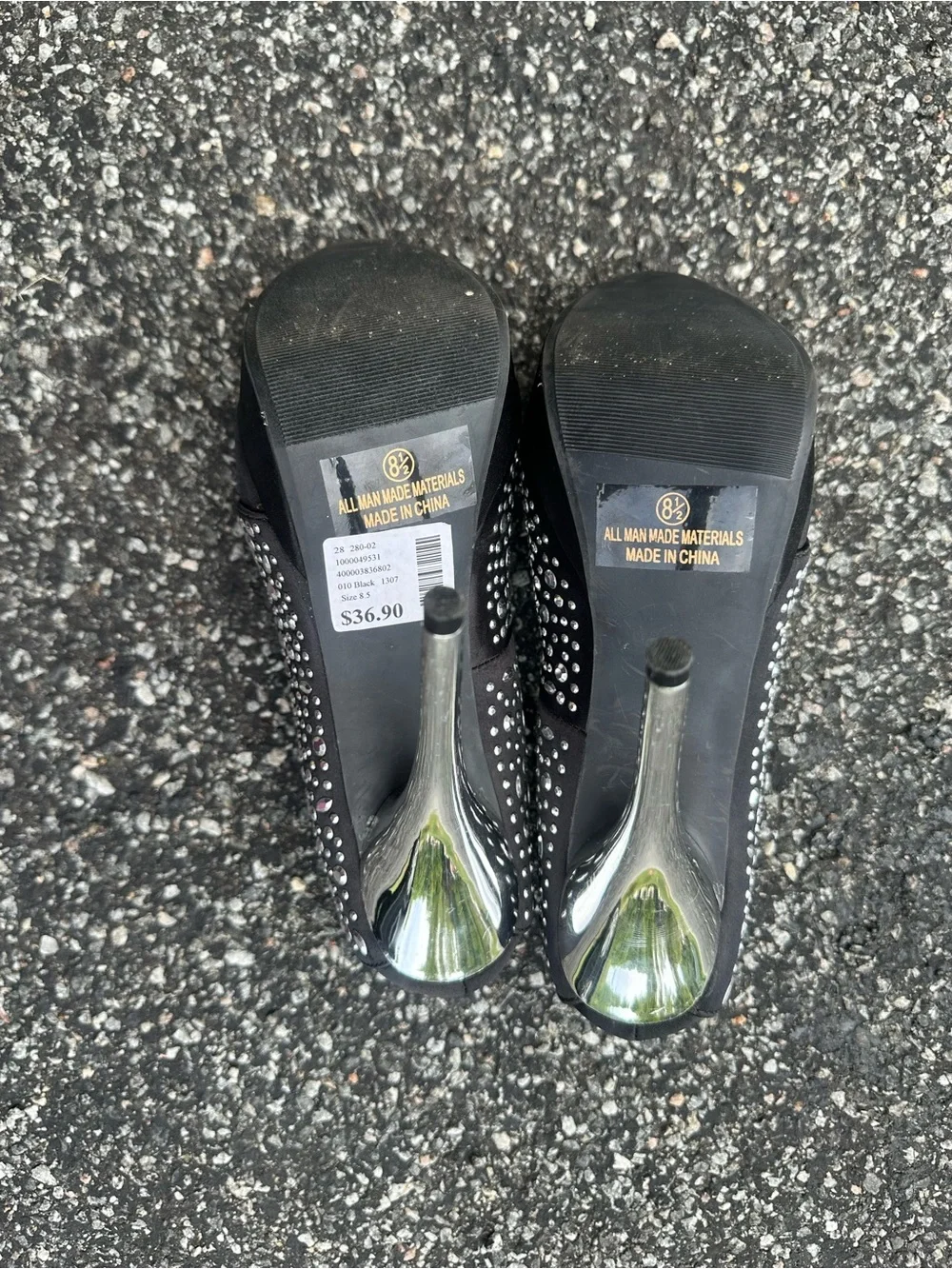 Deb Black Crystal-Embellished Peep Toe Heels